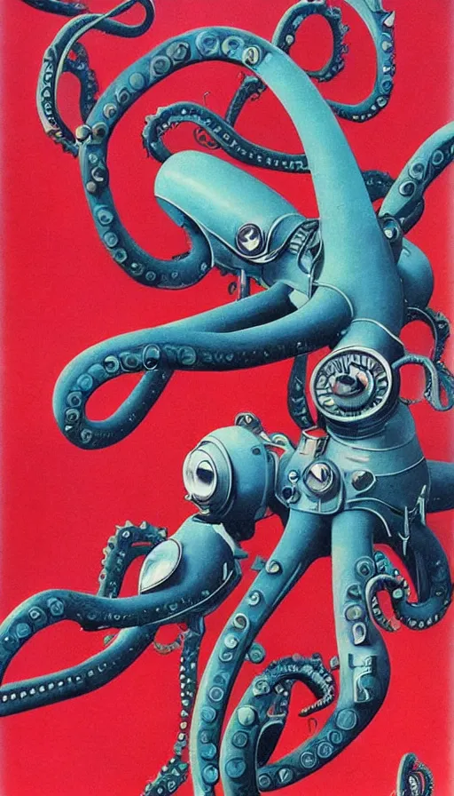 Image similar to 1 9 5 0 s retro future robot android octopus. muted colors. by bruce pennington