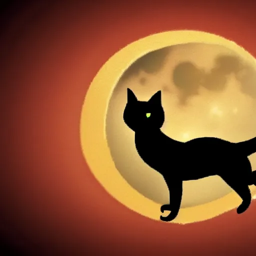 Image similar to a female black cat with red eyes and a gold crescent moon in her forehead