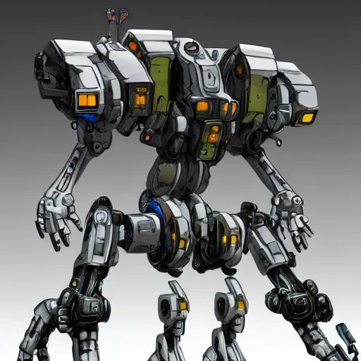 Prompt: mechwarrior mech, futuristic, robotic, concept art, detailed