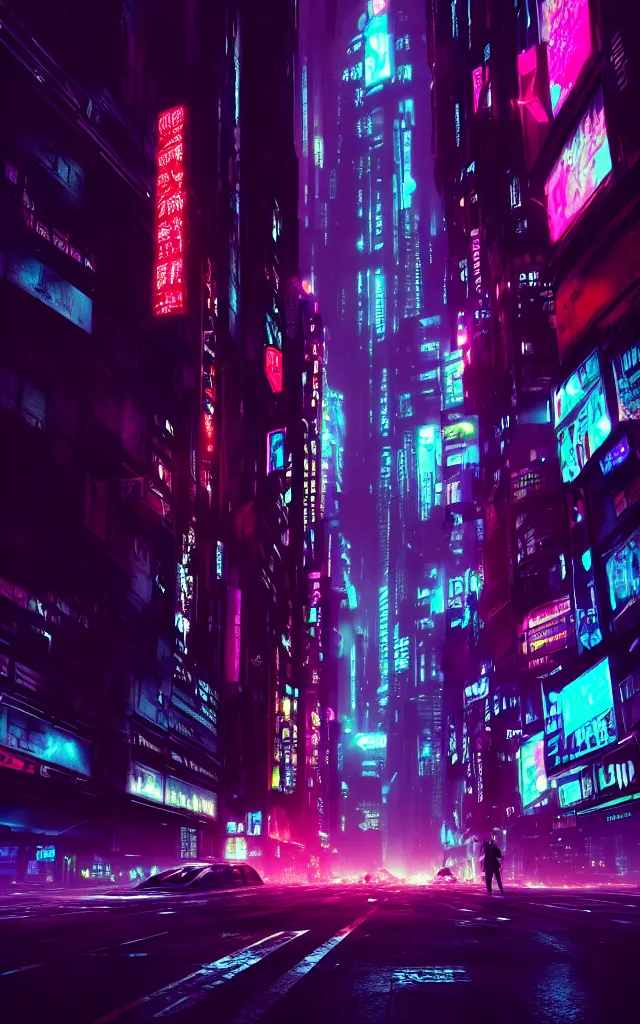Image similar to concept art of a magnificent dark neon futuristic cyberpunk city bustling street at night cyberart in the style of liam wong in the film akira rendered in octane, 3 d render, trending on cgsociety, blender 3 d