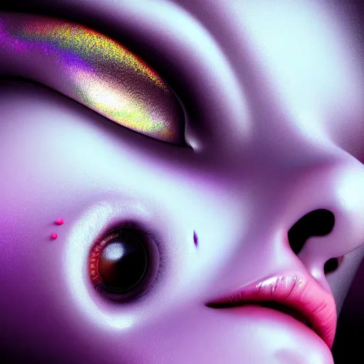 Image similar to a beautiful feminine alien with thick black sludge seeping from her eyes, screaming while being consumed by darkness, iridescent eyes, dreamlike, intricate detail, 3d render, octane render, trending on artstation, 4k, hd