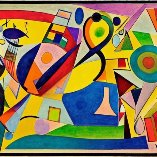 Prompt: musical score that holds a secret message, inspired by klee, kandinsky, calder, miro. hyperdetailed color pen and ink intricate elaborate, collection of museum of modern art, new york