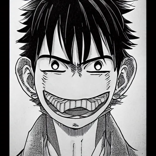 Prompt: [ luffy mustache ] ( by kim jung gi ) ( by kentaro miura ) ( by takao saito ) ( manga style )