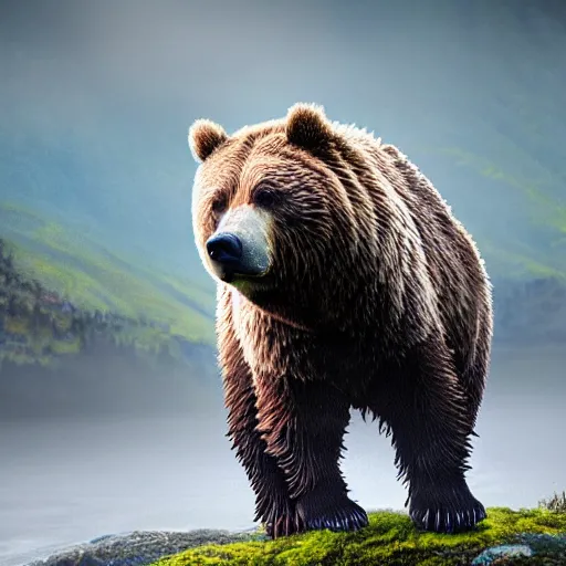 Prompt: viking grizzly bear, ultra detailed, high resolution, misty highland setting