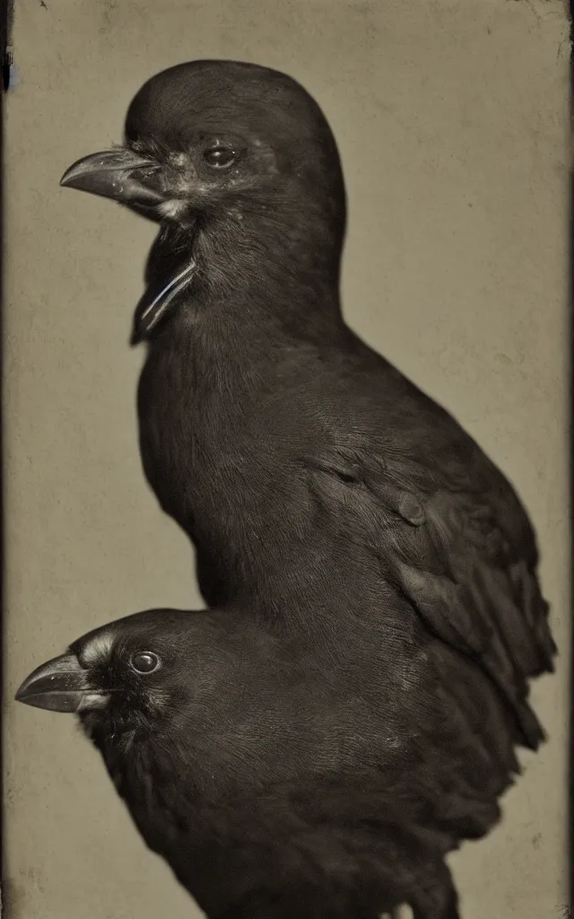 Image similar to portrait of a creepy human - crow hybrid, daguerreotype, studio lighting, hyperrealistic, ultra detailed