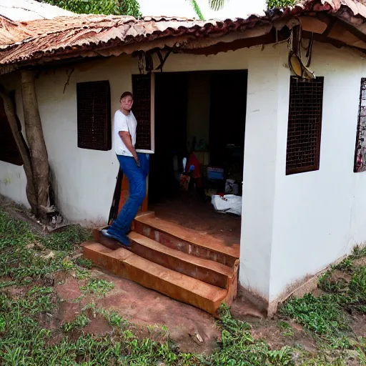 Image similar to elon musk living for rent in a 1 7 square meter house in colombia in unbearable heat, very realistic, ultra detailed, photorealistic