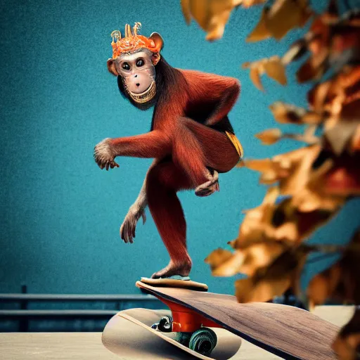 Image similar to monkey king doing kick flips on a skateboard at the olympics by artem chebokha, trending on artstation, photorealistic, high resolution, vray, 8 k, octaneoctane render, weta digital, micro details, 3 d sculpture, structure, ray trace