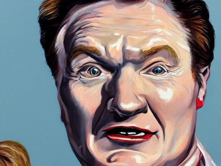 Image similar to close - up portrait of conan o'brien, painting by paula rego, high detail, high resolution