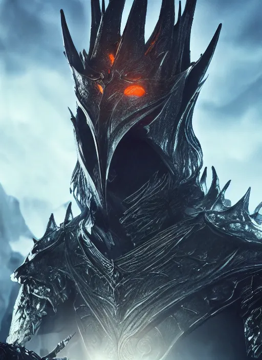 Image similar to sauron, ultra detailed fantasy, elden ring, realistic, dnd character portrait, full body, dnd, rpg, lotr game design fanart by concept art, behance hd, artstation, deviantart, global illumination radiating a glowing aura global illumination ray tracing hdr render in unreal engine 5