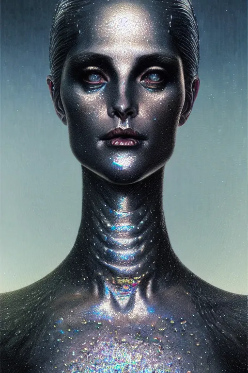 Prompt: pearlescent black lilith! the mother of all monsters!!, covered in iridescent glitter!!, raining ash, fine art masterpiece, highly detailed dino valls wayne barlowe machiej kuciara, dramatic lighting, long shot, side angle, uhd 8 k, sharp focus