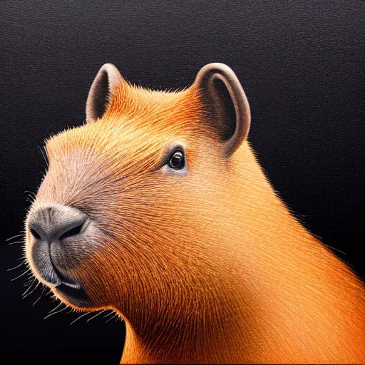 Image similar to a portrait of a capybara wearing, anatomically correct, beautiful perfect face, oil painting, matte, black background, volumetric dynamic lighting, highly detailed, cinematic lighting, unreal engine, 8 k, hd