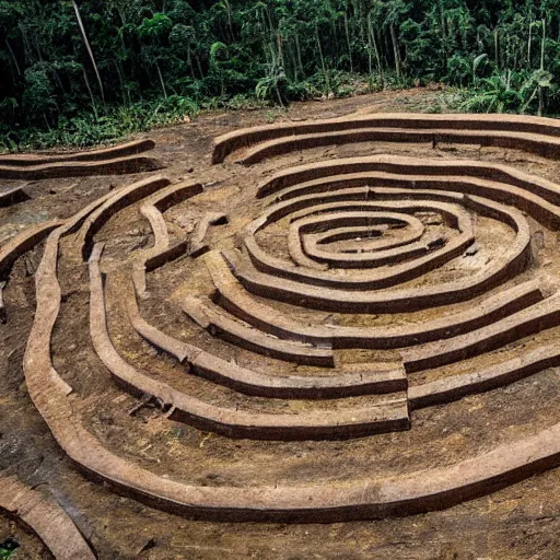 Prompt: an architectural plan view of a labyrinth of the deforestation in amazona crisis, cut trunks