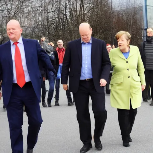 Prompt: Angela Merkel fights Olaf Scholz, they are armed with lightsabers