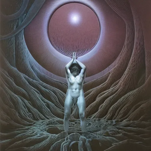 Image similar to Existential cosmic despair by Gerald Brom and Zdzisław Beksiński