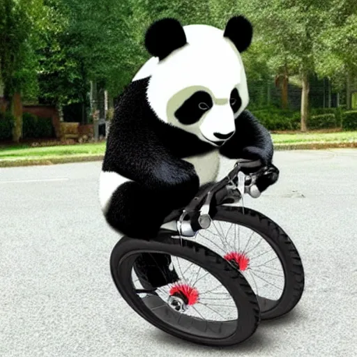 Prompt: panda on an electric unicycle, photo