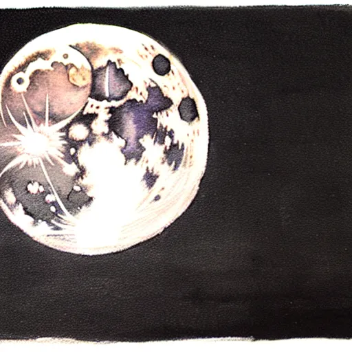 Prompt: full moon, ink, by xu wei