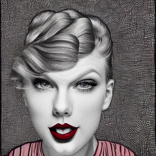 Image similar to portrait of taylor swift, mashup between mc escher and vincent van gogh