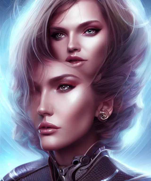 Image similar to futuristic woman portrait, sci - fi, amber eyes, face, long hair, fantasy, intricate, elegant, highly detailed, digital painting, artstation, concept art, smooth, sharp focus, illustration, art by artgerm and marta dahlig