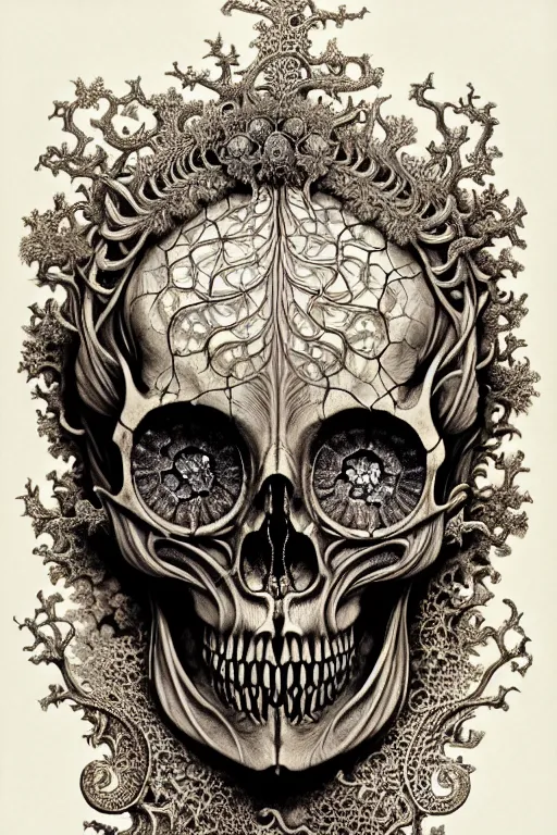 Image similar to art forms of nature by ernst haeckel, memento mori by arthur rackham, ornate antique porcelain beautiful skull mask, ultrasharp, photorealistic, hyperdetailed, octane render, polished, art nouveau, neo - gothic, gothic, intricate ornamental organic filigree, art nouveau botanicals, art forms of nature by ernst haeckel, horizontal symmetry, symbolist, visionary