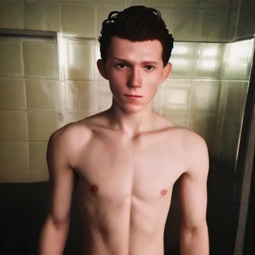 Image similar to “a realistic detailed photo of a guy who is an attractive humanoid who is half robot and half humanoid, who is a male android, Tom Holland, shiny skin, posing like a statue, blank stare”