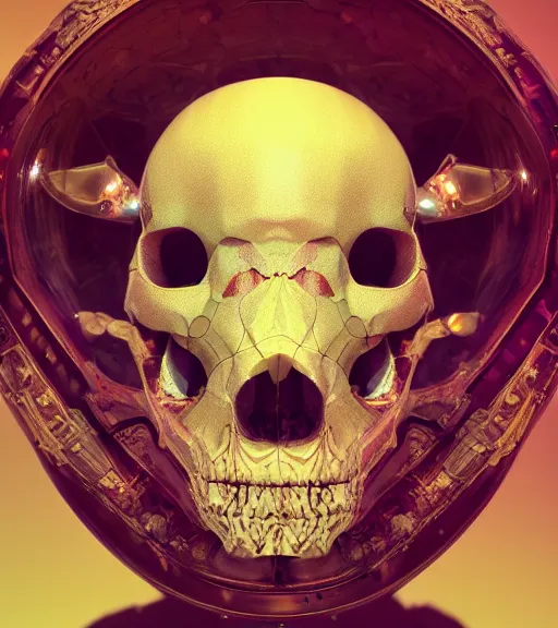 Prompt: portrait of a fantasycore glitchcore deformed animal skull in a helmet. intricate abstract. intricate artwork. celestial. prismatic, by Alex Stevenson Diaz, disney, pixar. octane render, CGSociety very coherent symmetrical artwork. cinematic, hyper realism, high detail, octane render, 8k, holographic accents