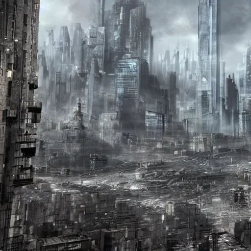 Prompt: dystopian city scape, ultra realistic,