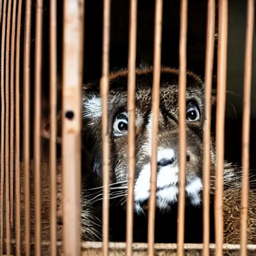 Prompt: a furry behind bars at the zoo