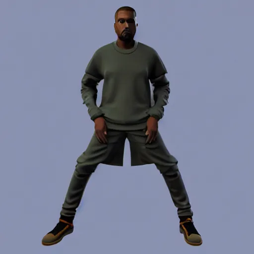 Image similar to 3 d kanye west character model, full body, 4 k, ultra - realistic, blender