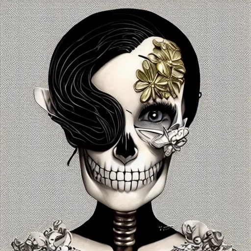 Image similar to anime manga skull portrait young woman barbie cuphead skeleton, intricate, elegant, highly detailed, digital art, ffffound, art by JC Leyendecker and sachin teng