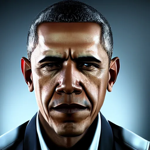 Image similar to Obama as Steven Armstrong, Videogame, Metal gear Rising ,40nm lens, shallow depth of field, split lighting