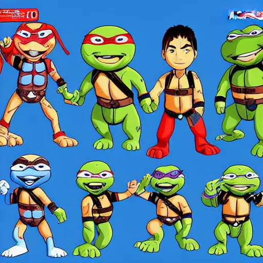 Image similar to new character sheets of new yokai characters in the style of and for the 2018 rise of the teenage mutant ninja turtles reboot on nickelodeon by the lead artist Andy suriano