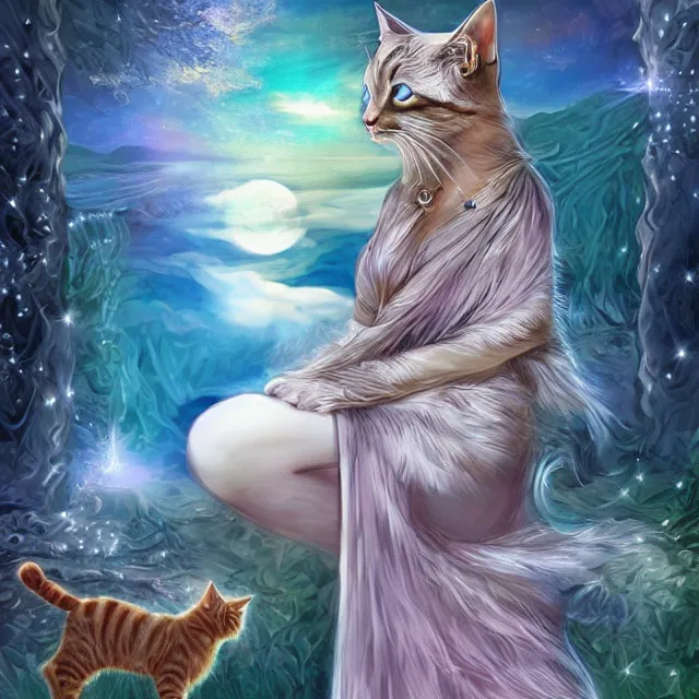 Prompt: the goddess of cats, beautiful, digital art