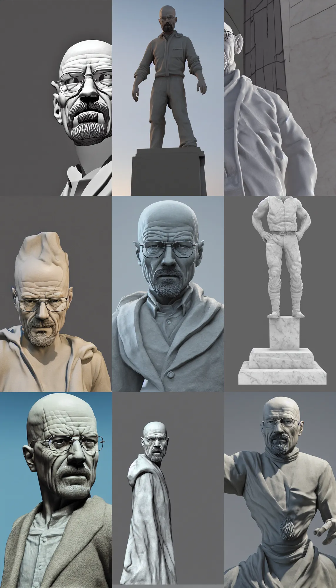 Prompt: a marble statue of walter white from breaking bad in italy. octane render, unity engine