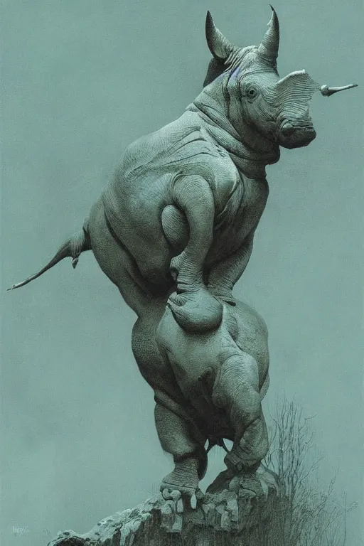 Image similar to painting of cross between parrot & rhino, intercrossed animal, by zdzislaw beksinski, by tiffany bozic, cold hue's, warm tone gradient background, concept art, beautiful composition, digital painting,