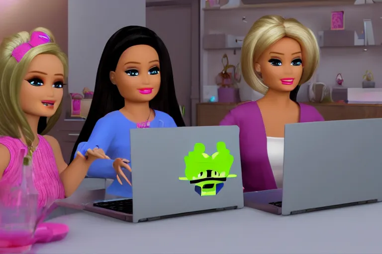 Image similar to photo of a real life barbie playing roblox on shes laptop, 4k