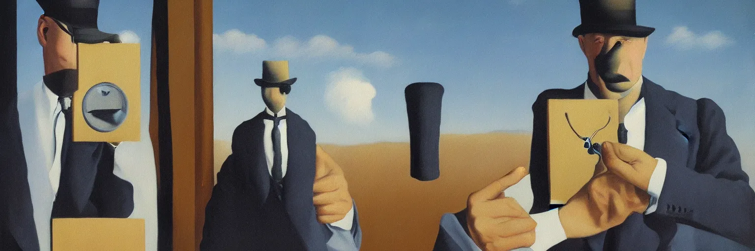 Prompt: pocket watch painting magritte
