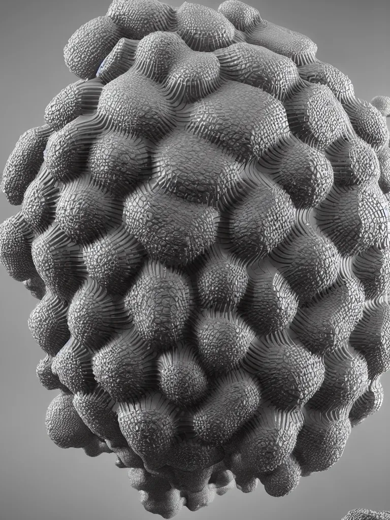 Image similar to realistic detailed image of a voronoi object, diorama, render by by Zhelong Xu, Beksinsky, Hou Yimin, Giger, Dan Howard, Haeckel, desaturated, masterpiece