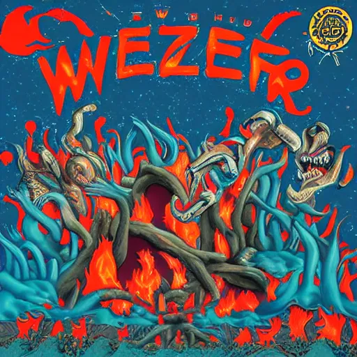 Prompt: Weezer album cover in Hell