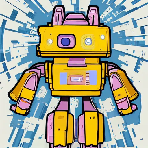 Image similar to a cartoon robot with a cat sitting on top of it, vector art by Ken Sugimori, featured on deviantart, toyism, greeble, 2d game art, sci-fi