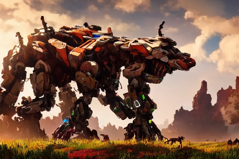 Prompt: grazer machine mecha animal beast robot of horizon forbidden west horizon zero dawn bioluminiscence global illumination ray tracing hdr fanart arstation by sung choi and eric pfeiffer and gabriel garza and casper konefal