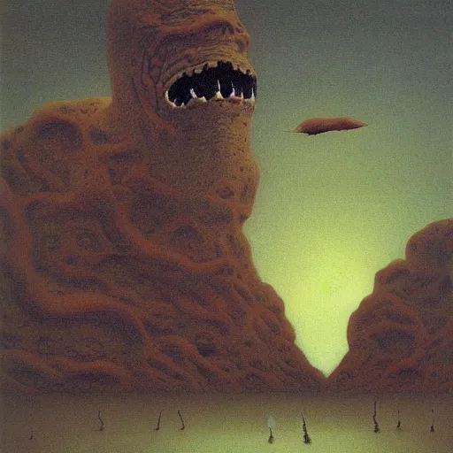 Image similar to new strange animals are coming down from the sky, a painting by Zdzisław Beksiński and Studio Ghibli
