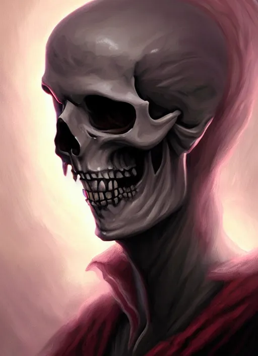 Image similar to a _ fantasy _ style _ portrait _ painting _ of skull head lich, dnd, wicked, oil _ painting _ unreal _ 5 _ daz. _ rpg _ portrait _ extremely _ detailed _ artgerm _ greg _ rutkowski _ greg