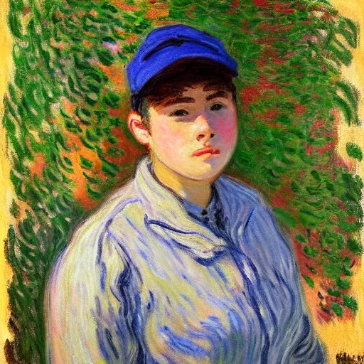 Image similar to portrait of a young butch female mechanic by claude monet