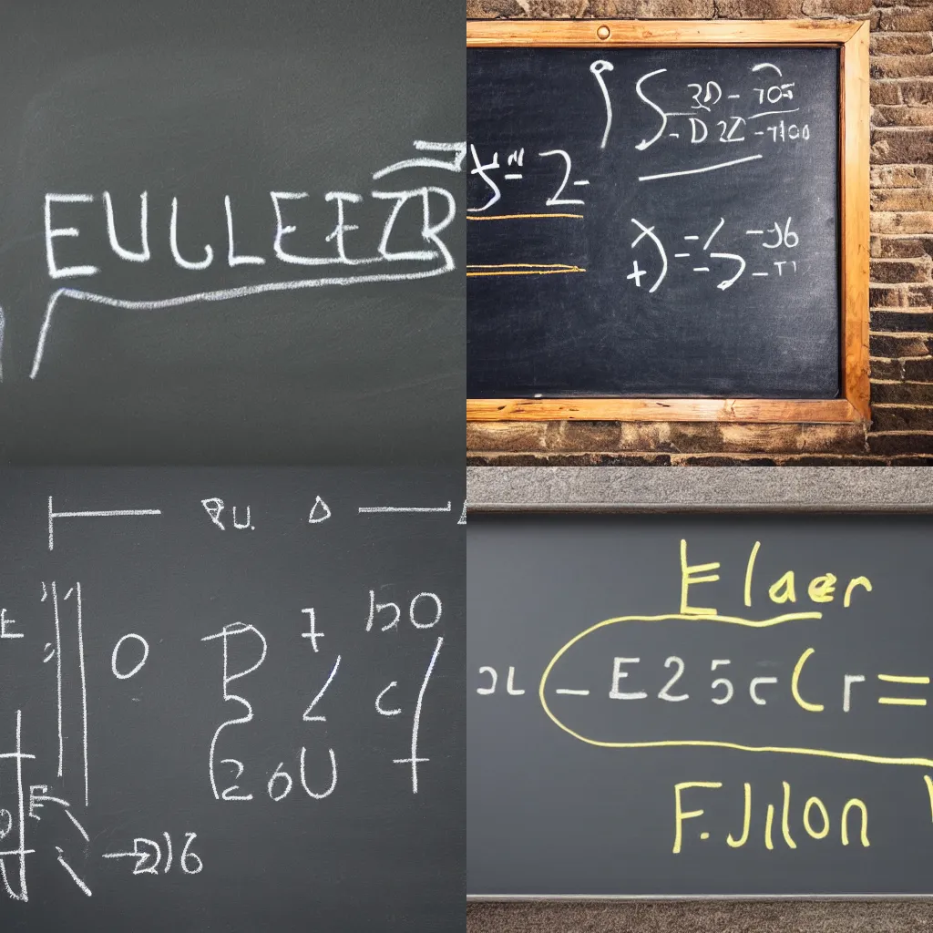 Prompt: a blackboard with Euler\'s equation written on it, highly detailed