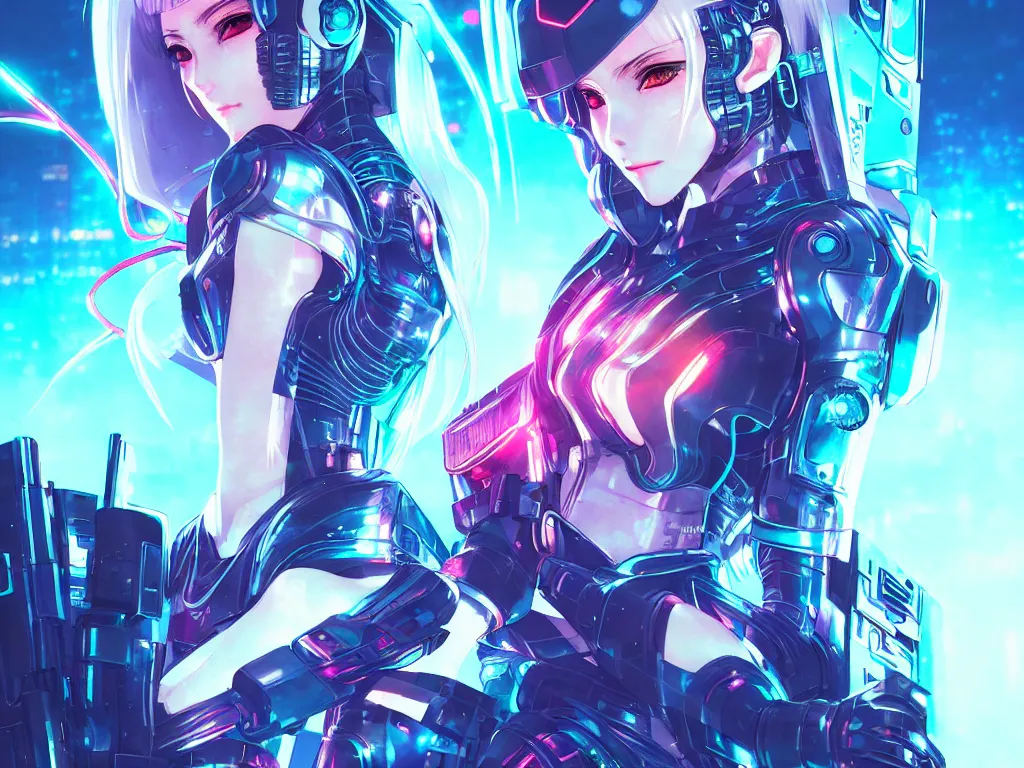 Prompt: portrait anime visual futuristic female cyber warrior, on cyberpunk neon light tokyo rooftop, ssci - fi and fantasy, intricate and very beautiful, concept art, anime art by rossdraws and and magali villeneuve and luxearte and liya nikorov