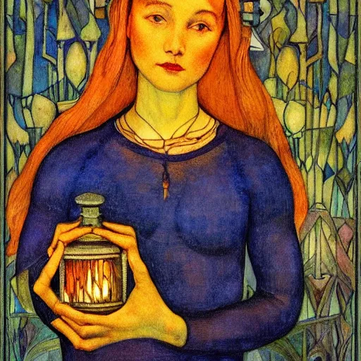 Image similar to the dawn queen with her lantern, by annie swynnerton and diego rivera and nicholas roerich, symbolist, dramatic lighting, elaborate geometric ornament, art brut, smooth, sharp focus, extremely detailed, leo and diane dillon, adolf wolfli, soft pastel colors