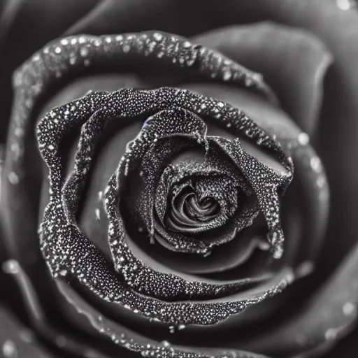 Image similar to award - winning macro of a beautiful black rose made of glowing molten magma