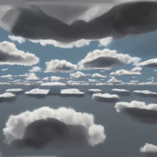 Prompt: Masterpiece Art demo of immense grandeur clouds in three point perspective. three point perspective. three point perspective.