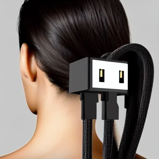 Image similar to usb cable plugged in, back of head, woman, computer, hair clip