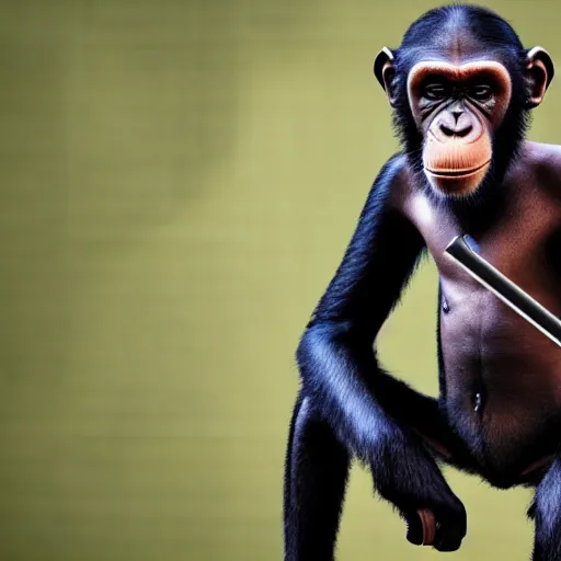 Prompt: a high detail shot of a chimp wearing a suit, smoking, unreal engine